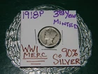 1918-P Mercury 90% Silver Dime-[G]- Scarce Date -PHILADELPHIA MINT! 3RD YEAR