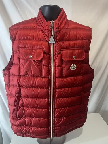 Gilet Moncler Achille Rosso Taglia 6 X Large 100% Autentico Piumino d'oca imbottito