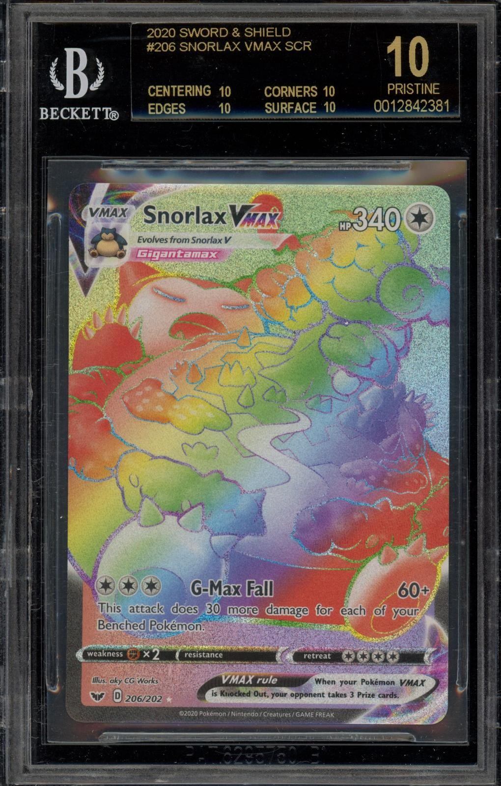 Pokemon Snorlax Vmax Secret Rare Sword And Shield 206 BGS 10 BLACK LABEL view 1