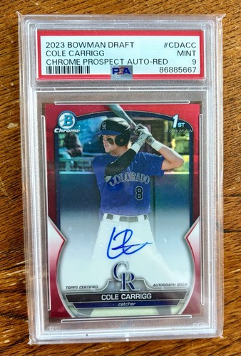 2023 Bowman Chrome Cole Carrigg TRUE RED Refractor Auto /5 PSA 9 MINT