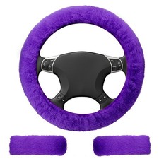 3 PCS Fluffy Steering Wheel Cover Set, 15'' Furry Car Wheel Cover, 2 Seat Bel...