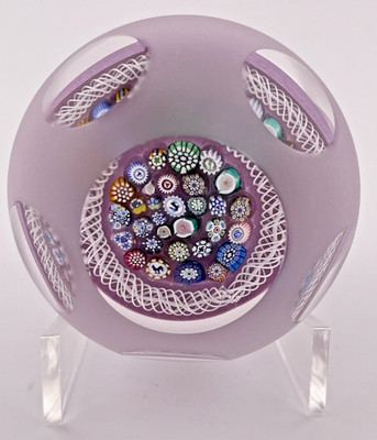 John Deacons Lilac Frosted/Faceted Close Concentric W/Torsade Glass Paperweight