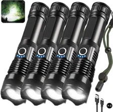 4 Pack Flashlight Rechargeable High Lumen, Super Bright Flashlight 9000000 Lumen