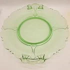 READ Vintage Uranium Green Glass Bowl Tray Handles Unbranded Depression Rare