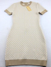 Michael Kors MK Logo All Over Print Geometric SS Tight Stretch Dress Women's XS
