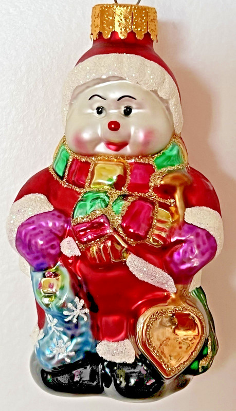 VTG Unique Treasures UT Designer Studio Handcrafted Glass Ornament Santa Snowman