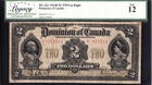 Dominion Of Canada 1914P $2 Two Dollar Banknote Legacy Graded F12 Two At Right