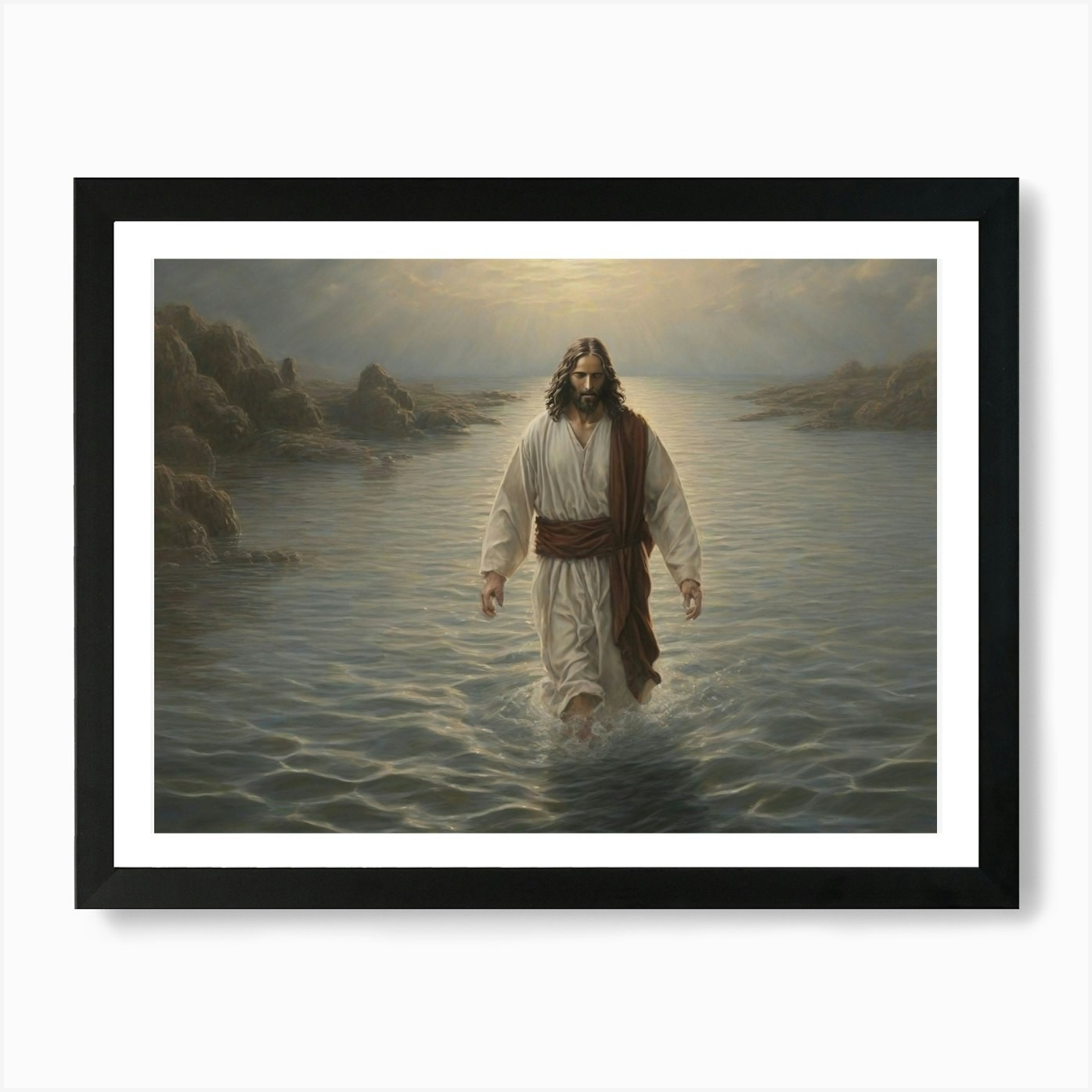 Jesus Walking On Water Art Print Framed Wall Art Poster Canvas Print Picture