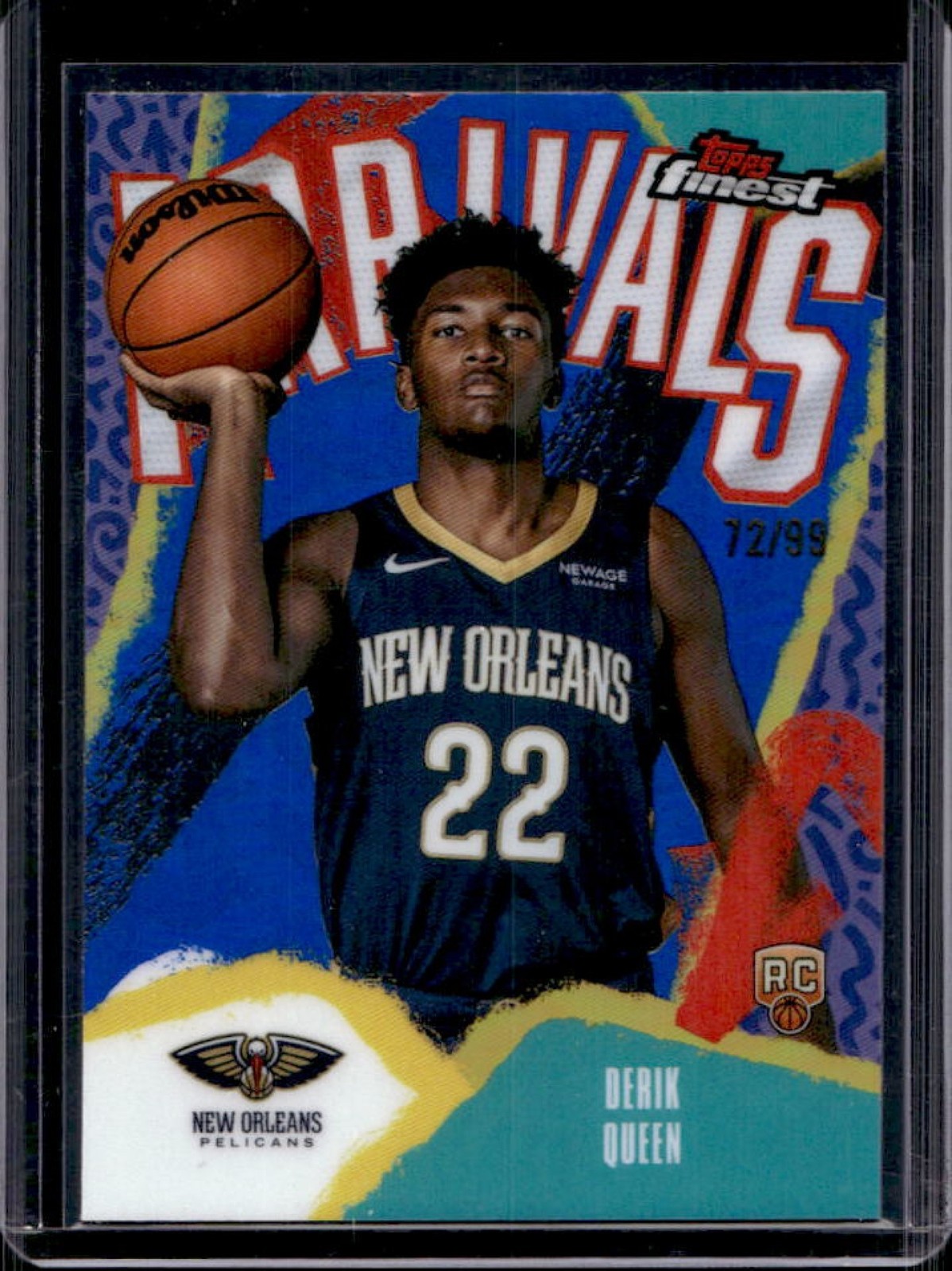 2025-26 Topps Finest Derik Queen Arrivals RC Blue Refractor #/99 Pelicans