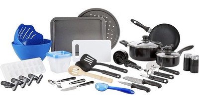 Gibson Cookware Set, 59-Piece, Black, Non-Stick Aluminum, Utensils & More NIB!