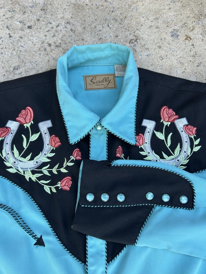 Camisa Western Scully Bordada Para Hombre Grande con Herradura de la Suerte y Diseño Floral Foto 3 de 4