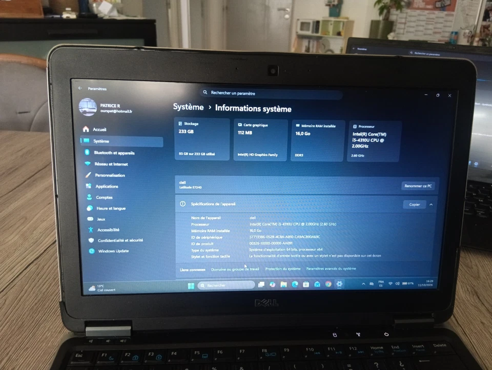 Dell Latitude E7240 · i5-4310U · 16GB · 256GB, photo 3 sur 5