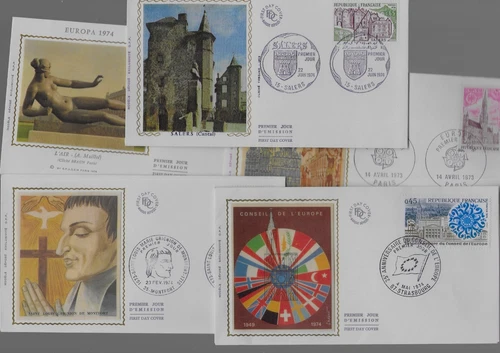 Selection of 6 Silk FDC's  from France 1973/4