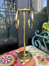 Vintage Hollywood Regency Solid Brass Double Towel Ring Countertop Vanity Holder