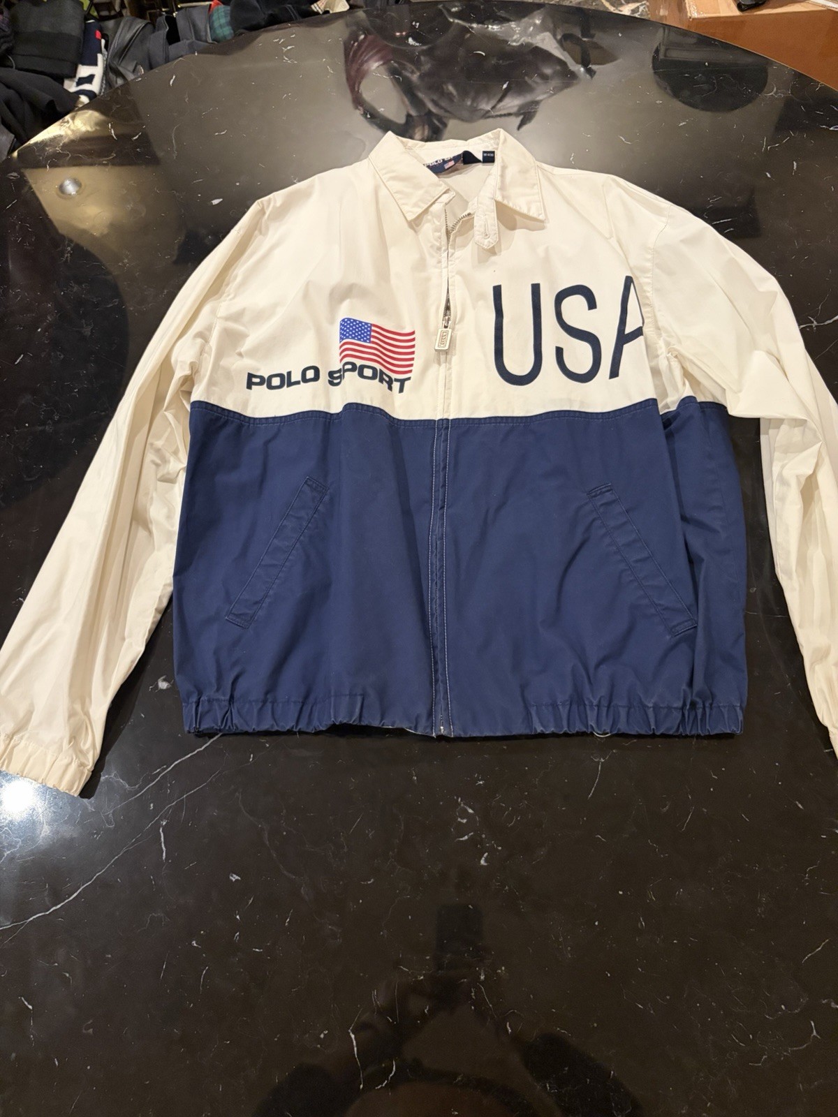 Vintage Polo Sport USA Windbreaker Jacket White Navy Full Zip Men’s XL