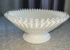 Vintage Fenton Silver Crest Milk Glass Bowl Ribbed Ruffled Clear Edge 5823