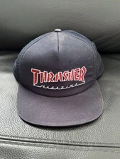 90s Thrasher Magazine Embroidered Skateboard Trucker Hat Navy Blue Y2K Skater