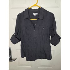 Calvin Klein Black And White Roll-Sleeve Button Down Shirt Size Large
