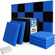 52 Pack Black blue 1" x 12" x 12" Acoustic Wedge Studio Foam Sound Absorption Wa