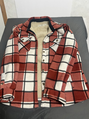 SAGE Collective Balance Energy Buttton Up Sherpa Lined Rust/Cream plaid Medium