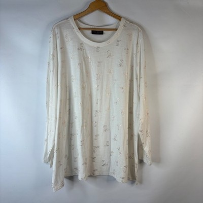 Lane Bryant T-Shirt Women 30/32 White Cowboy Boot Metallic Rose Gold Long Sleeve
