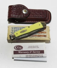 Case XX Trapper Knife 3254CV Yellow Delrin Handle W/Box & Bonus Leather Sheath