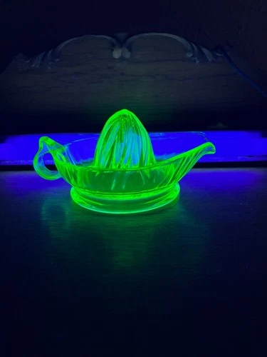 Large Antique Green Vaseline Uranium Depression Glass Citrus Reamer Juicer
