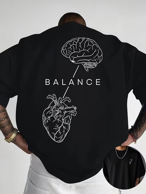 Balance Gehirn Herz Grafik Herren T-Shirt Wellness Achtsamkeit Fitness Tee Tops