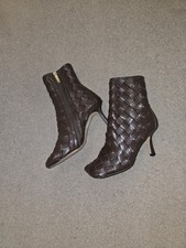 ASOS Design Women's Brown High Heel Square Toe Woven Ankle Boot Size 5