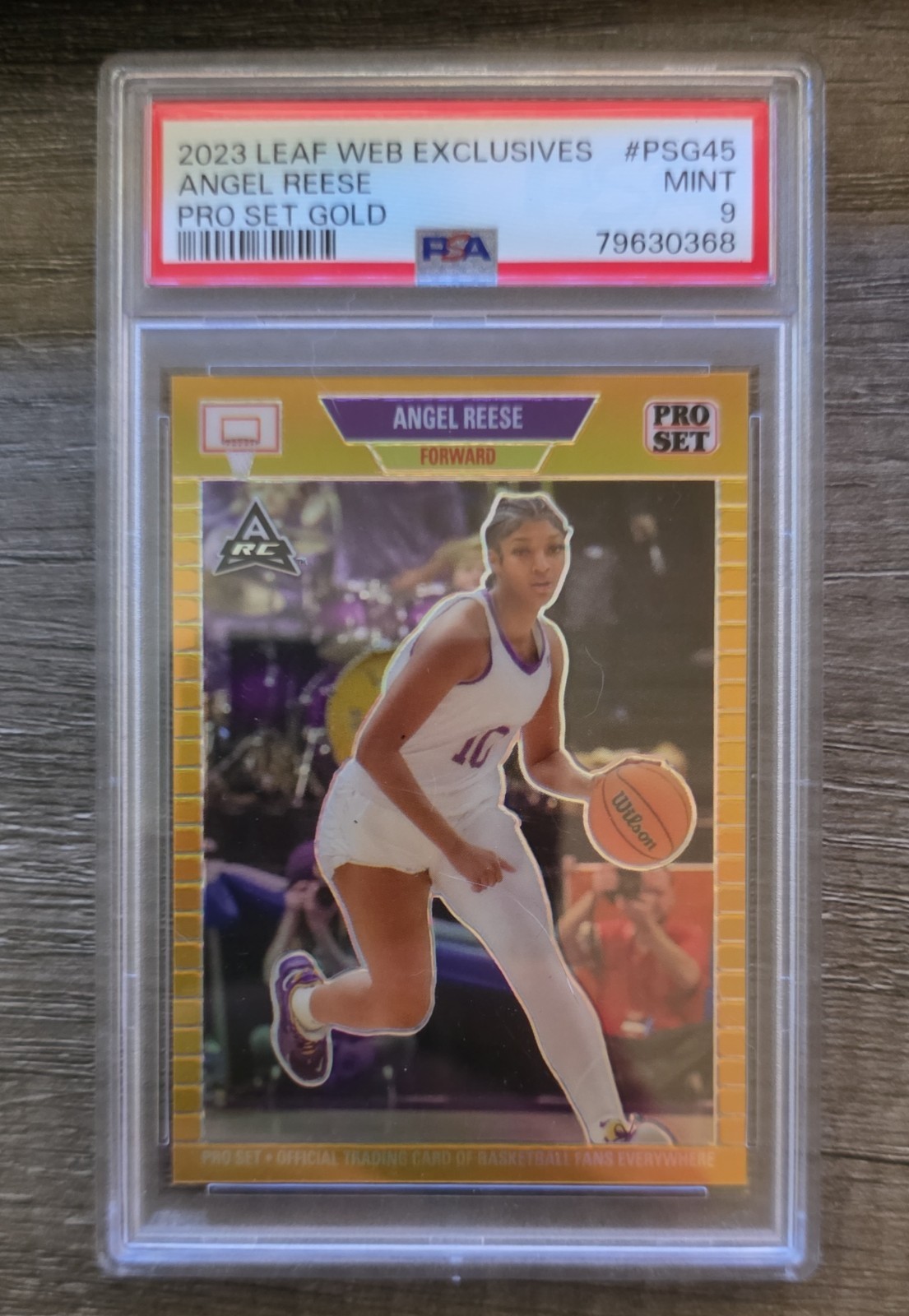 2023 Leaf Pro Set Metal - Angel Reese #PSG-45 Gold Prismatic /199 (RC) PSA 9 view 1
