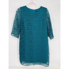 MNG Collection Teal Blue Wavy Crochet Lace Shift Dress Womens Size M