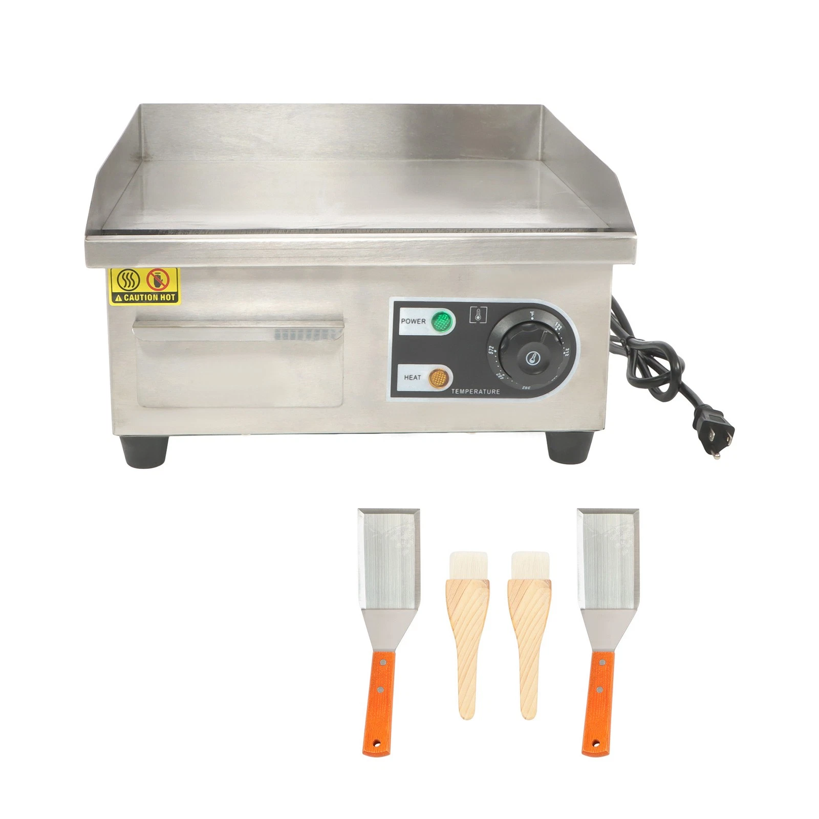 Adjustable Temp Electric Griddle, 1500W, 14in Stainless Steel Flat Grill
