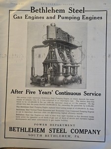 1912 Bethlehem Steel Co South PA gas and pumping Engines vintage Power ad 