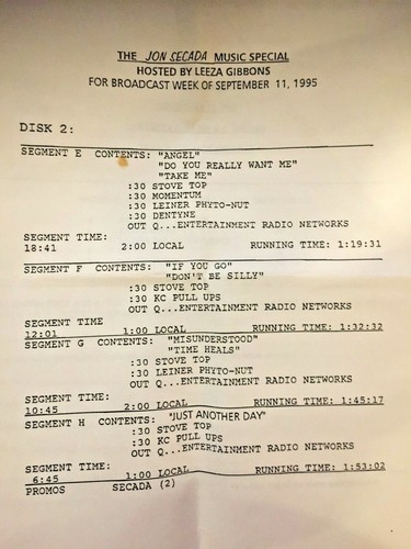 RADIO SHOW: 9/11/95 JON SECADA MUSIC SPECIAL (HR 2 OF 2 ONLY) 8 HITS/INTERVIEWS - Picture 2 of 3