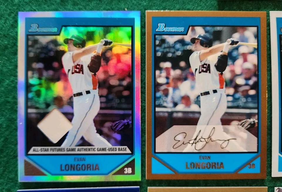 Lote de cartões de beisebol Evan Longoria coleção controle remoto inserção GQ #'d Bowman relíquia cromada - Imagem 3 de 4