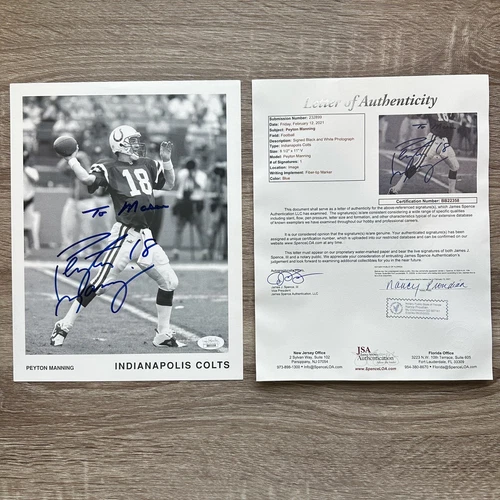 Peyton Manning Autographed 8.5x11 Photo Print Colts Early Rookie Auto Signed JSA