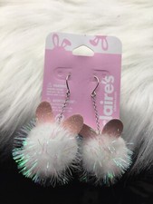 New Claires Pair of Pink Easter Bunny Pom Pom Dangling Earrings