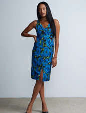 New York  Company Blue Floral V-Neck Midi Dress Size M   NWT