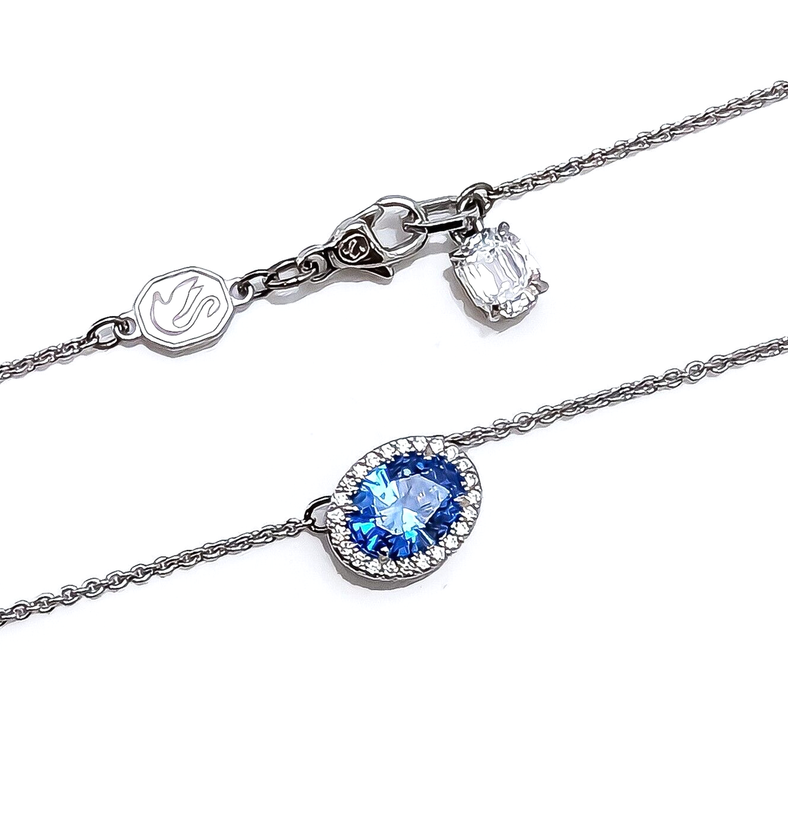 100% Authentic SWAROVSKI Rhodium Blue Crystal Pave Oval Stone
