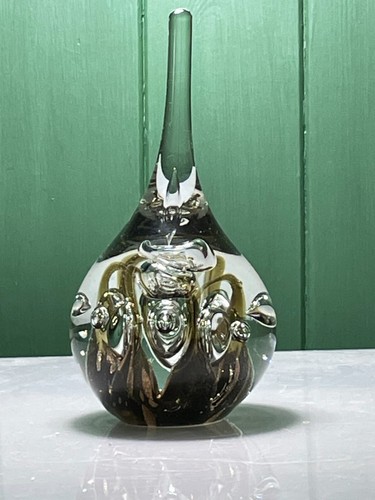 LARGE MURANO STYLE BROWN & COPPER WISPS & BUBBLES TEARDROP ART GLASS PAPERWEIGHT - Picture 11 of 11