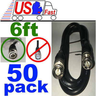 Lot50x/pk/pcs 6ft/feet/foot HD-SDI RG59 Video Cable D BNC Male~M 75ohm Cord/Wire