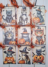 9 Halloween Cats Handmade Gift Tags Scrapbooks Junk Journals Crafts