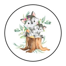 30 1.5" WOODLAND FOX ROUND STICKERS ENVELOPE SEALS FAVOR LABELS