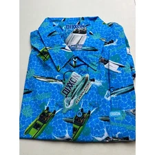 Dixxon X Eliminator Boats Men Shirt Short Sleeve Button Up Blue Stretch 5XL 5X