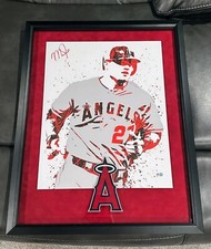 Mike Trout Signed 16x20 In 22x28 FLOATING Piece Suede AUTOGRAPHED MLB COA ANGELS