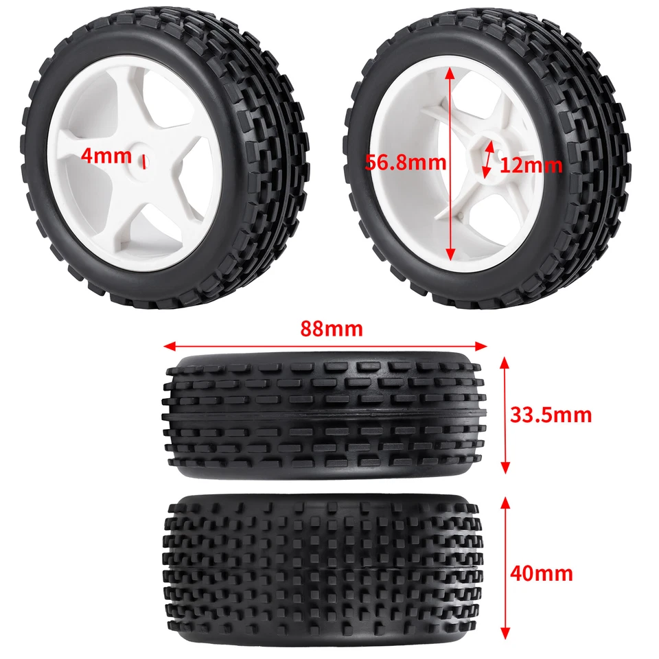 AXSPEED 4x Gummi Reifen und Kunststoffrad für Tamiya TT02 1/10 RC Off-Road Buggy - Bild 2 von 4