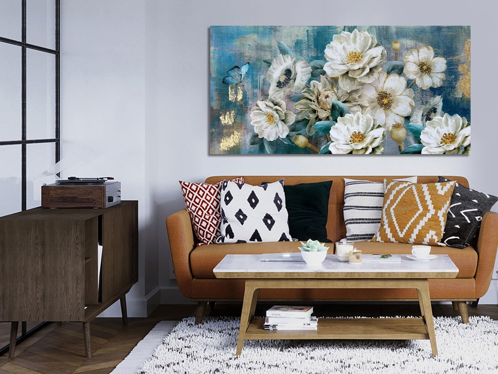 Arjun Flowers Canvas Wall Art White Elegant Modern Picture Gold Foil ...