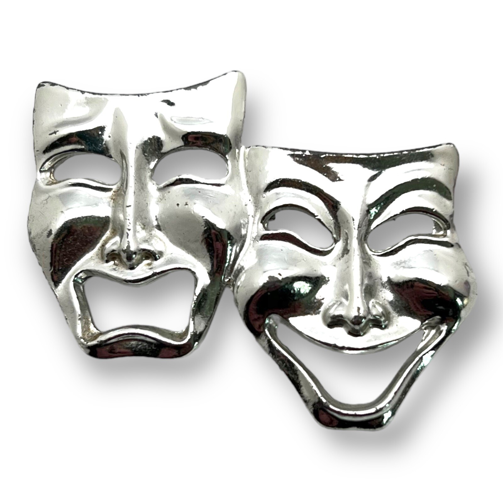 Modernist Drama Comedy Tragedy Mask Brooch Silver Tone eBay