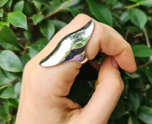 925 Silver Long Cuff Ring Rings for Women Silver Full Finger Long Statement Ring - Picture 3 of 9