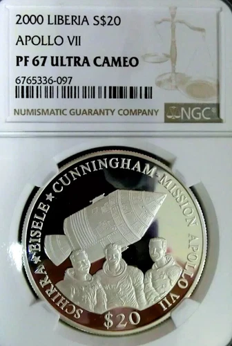 NGC PF67 Ultra Cameo Liberia 2000 Apollo VII Silver $20 Super GEM Proof Scarce